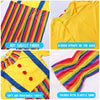 Yellow and rainbow striped clown costume set featuring soft breathable fabric and hidden straps