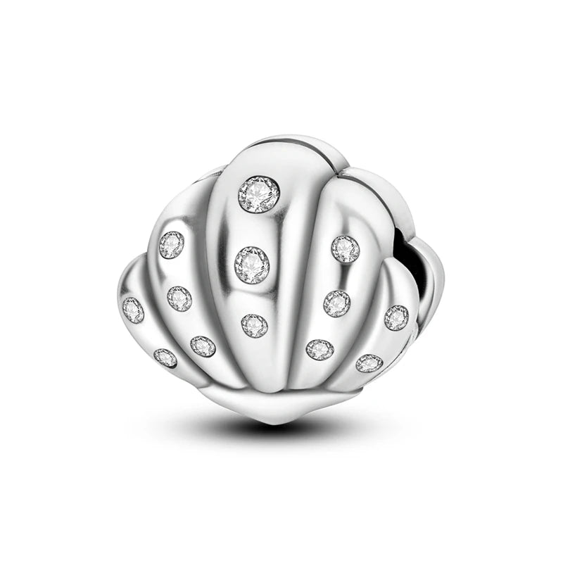 A silver charm bead in a twisted, spiral shape, set with small round diamonds.