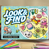 A colorful Look & Find coloring book featuring hidden objects and fun illustrations for kids.