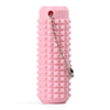 Pink 3D printed sensory fidget roller keychain with a silver chain and clasp.