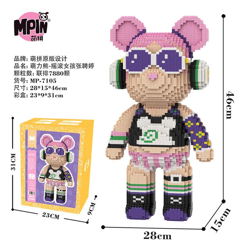 43cm Creative Bear Building Blocks – Candy Color Fluid Art Model for Adults