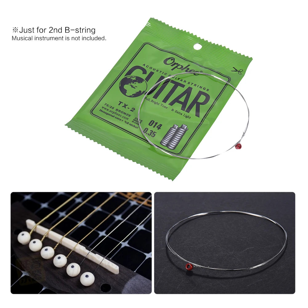A packet of Ortho Guitar Strings TX-2 bronze acoustic guitar replacement strings for a guitar.