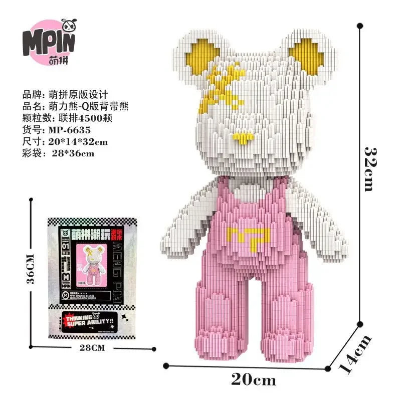 A set of mini building blocks shaped like a bear, featuring yellow and white colors.