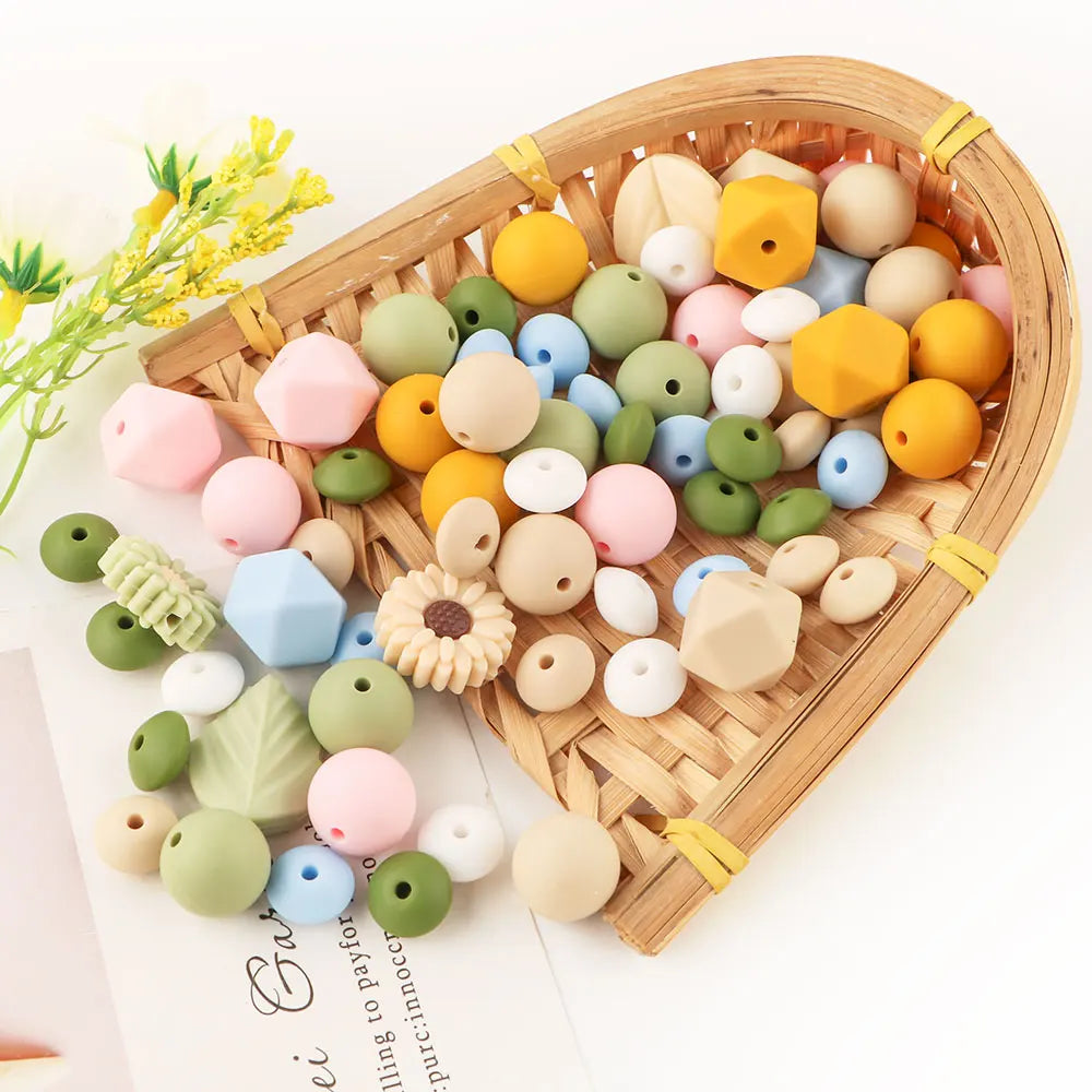 Silicone Focal Beads Set with Flower & Leaf Shapes for Jewelry Making