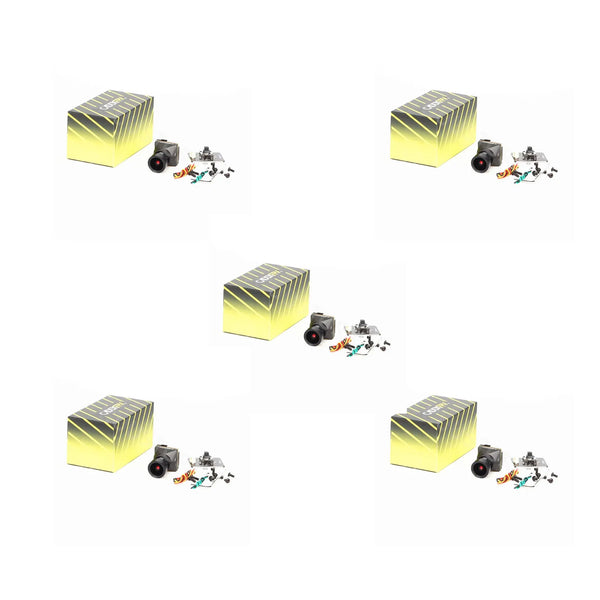 A set of FPV cameras for RC drones, including a camera and various accessories.