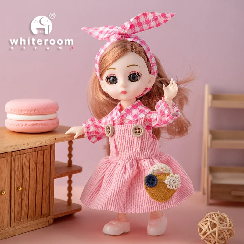 16cm Articulated Fashion Doll with Big Eyes and Dress-Up Outfit