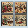 Christmas pearl diamond painting kit featuring festive scenes of trains, houses, and decorated Christmas trees.