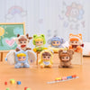 A collection of soft plush blind box dolls featuring various animal characters in pastel colors and cute outfits.