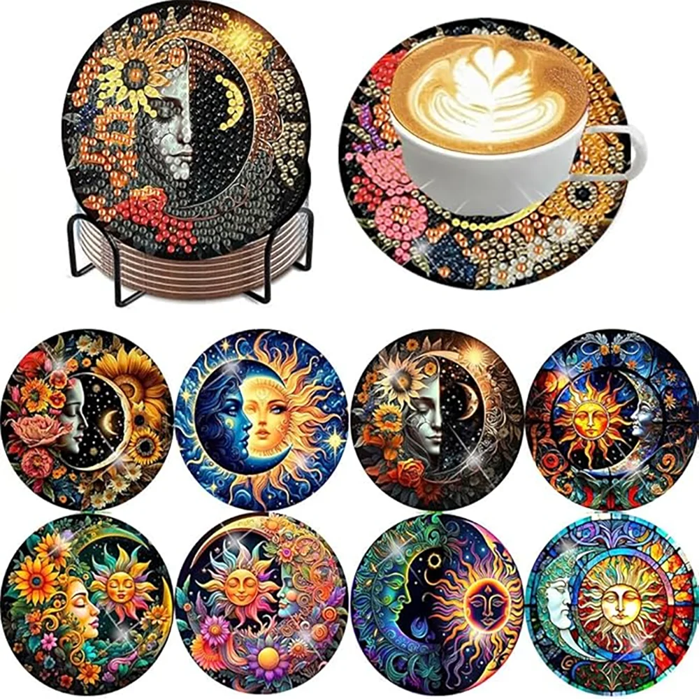 Van Gogh Starry Night Diamond Painting Coaster Kit with Metal Holder