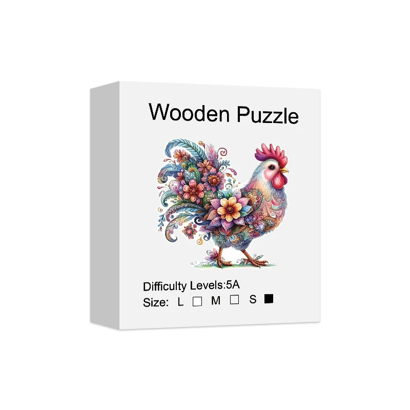 Vibrant Rooster Wooden Jigsaw Puzzle – Mindful Challenge for Adults