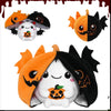 A cute hybrid plush toy featuring an orange pumpkin and black bat design.