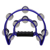 A purple double-layer tambourine with metal bells for kids, shown from above.