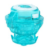 A clear blue gyro driver for spinning tops with a white cap and base.