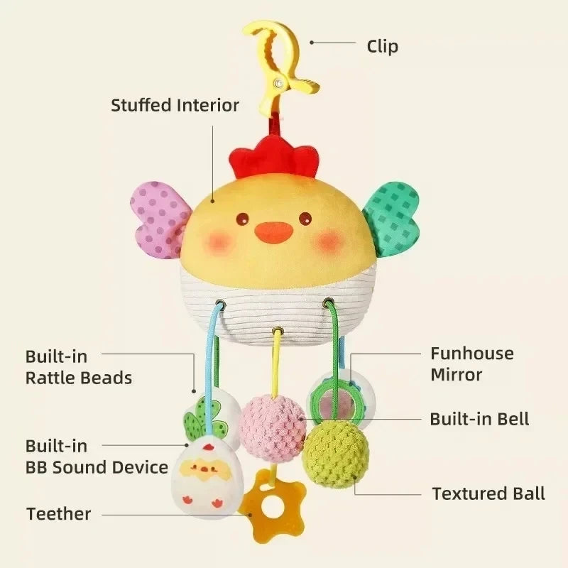 Montessori Baby Sensory Crab Toy with Clip, Rattle & Teether for 0-6 Months