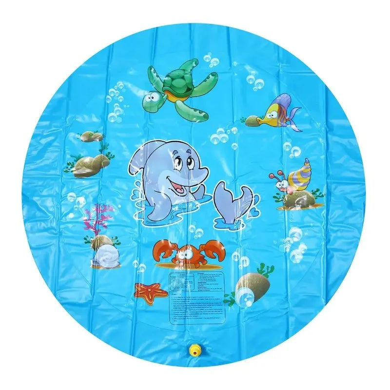 Blue inflatable sprinkler play mat featuring Disney characters like Dory and Nemo for kids