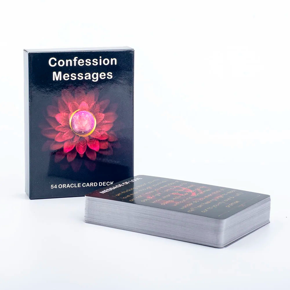 A box of 54 Oracle Card Deck for Love and Confession Messages with a pink floral design.