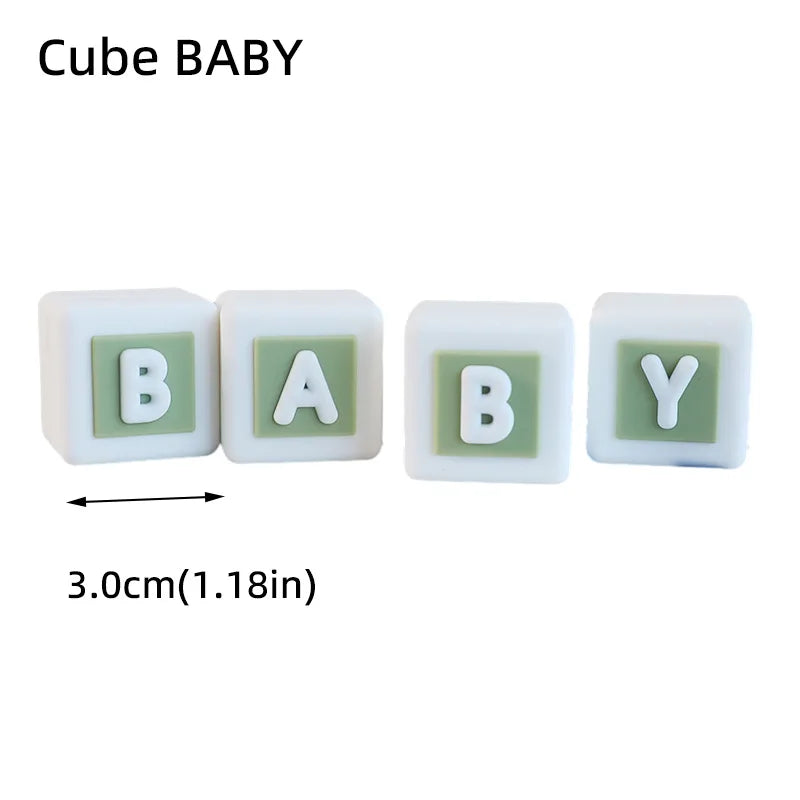 Cube BABY letter blocks in white and light green color set.