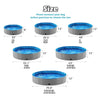 A set of foldable pet bath tubs in various sizes labeled S, M, L, XL, and XXL, showing the dimensions of each model.