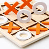 Wooden tic tac toe board game with orange and gray wooden X and O pieces