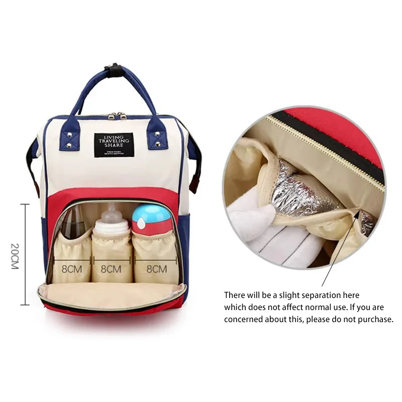 Canvas Baby Diaper Bag with Thermal Bottle Pockets & Hanging Design