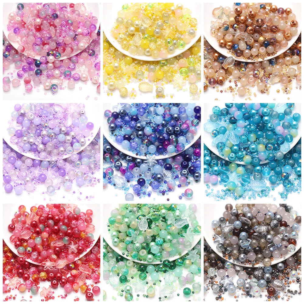 Crystal Glass Seed Beads for Jewelry Making – 45g Mixed Colors & Shapes