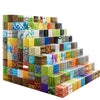 A large collection of colorful magnetic building tiles stacked in a pyramid formation.