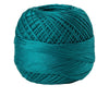 A ball of teal green 100% cotton crochet thread used for tatting and embroidery.