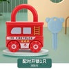Red firetruck toy with a key, designed as a Montessori number matching lock for toddlers.