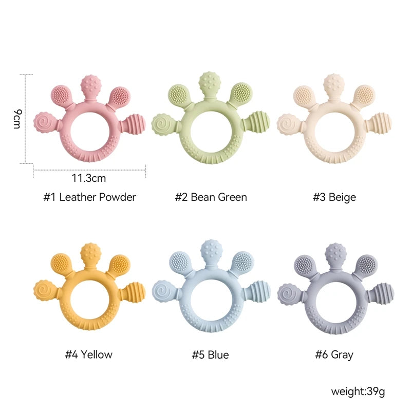 Baby Silicone & Wood Teether – Hand-Shaped Sensory Chew Toy