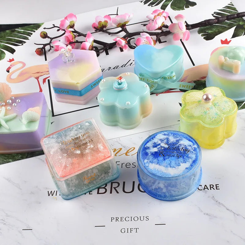 3-Piece Silicone Resin Mold Set with Lids — Heart, Hexagon & Flower Shapes