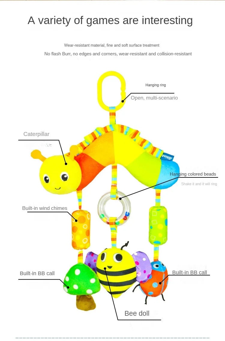 Rainbow Animal Plush Stroller Toy for Babies 0-3 Years