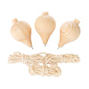 Three unfinished wooden spinning tops with steel points for paint your own craft toys