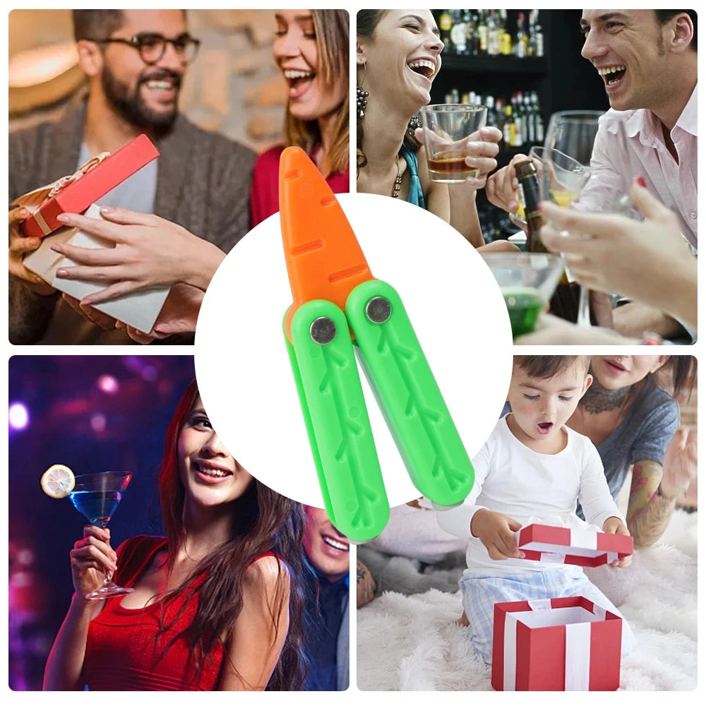 A collection of images showing people using a 3D printed butterfly knife fidget toy for stress relief and fun.