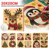 Christmas pearl diamond painting art set featuring a reindeer, Santa, and festive holiday scenes on a wooden frame