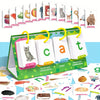 Boîte verte de cartes flash avec lettres et mots pour l'apprentissage préscolaire