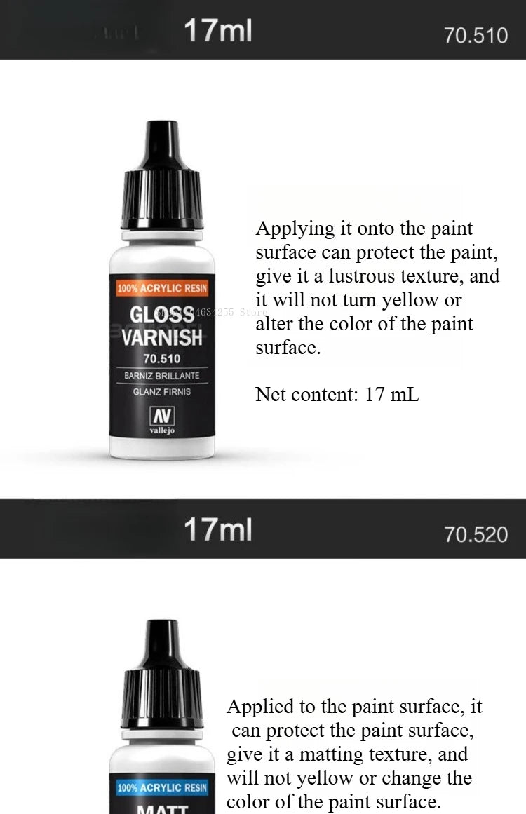 Bottle of Gloss Varnish for paint protection and luster, labeled 70.510.