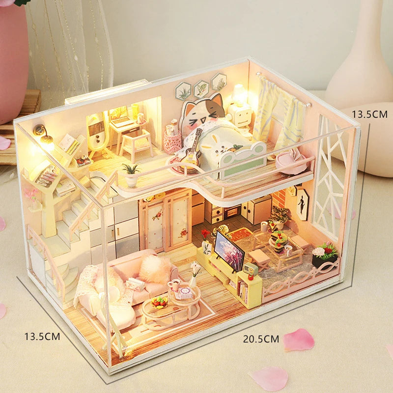 DIY Wooden Dollhouse Kit with Miniature Furniture – 3D Puzzle Craft Set
