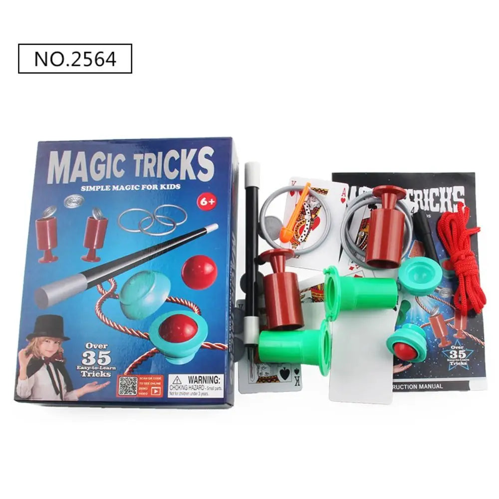 A box of Magic Tricks for kids showing various props and a manual.