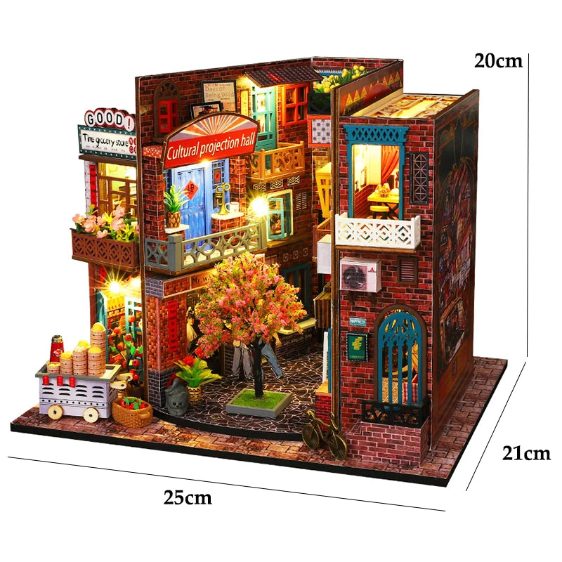 DIY Miniature Wooden Dollhouse Kit with LED Lights and Furniture