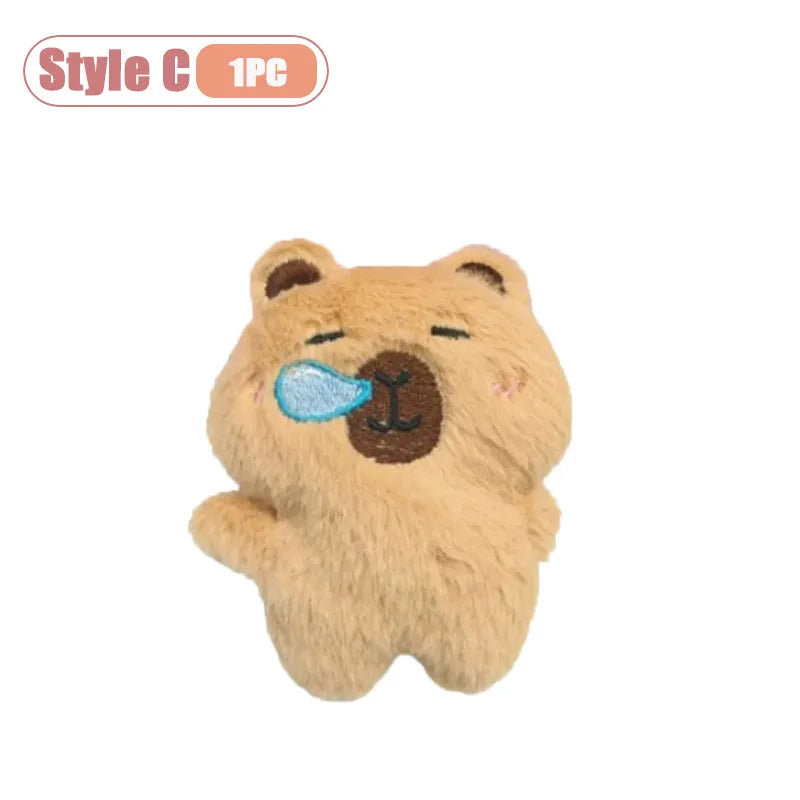 A fluffy brown bear plush toy with a blue nose, packaged as a Style C 1PC product.