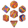 A set of silicone polyhedral dice in various colors and shapes, including a d6, d8, and d10.