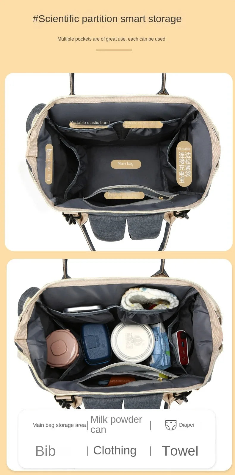 Large Waterproof Diaper Bag Backpack with Insulated Bottle Pocket