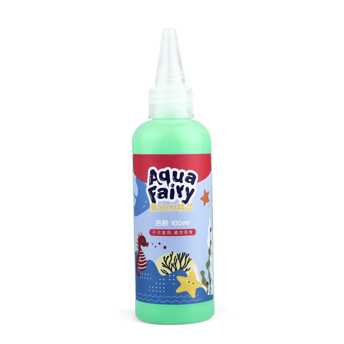 A bottle of Aqua Fairy Magic Water Elf DIY Craft Kit for Kids in a light green liquid.