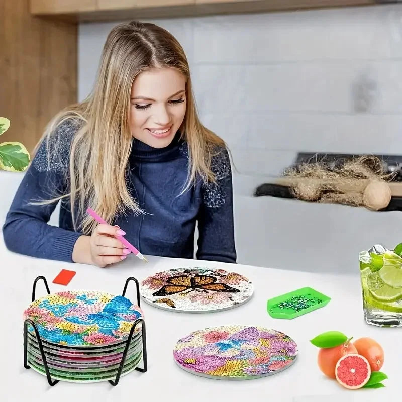 Ocean Series Diamond Art Coaster Kit with Stand – DIY Craft Set for Adults & Beginners