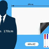 A white magnetic dry erase board measuring 60cm by 42cm shown next to a silhouette of a man.
