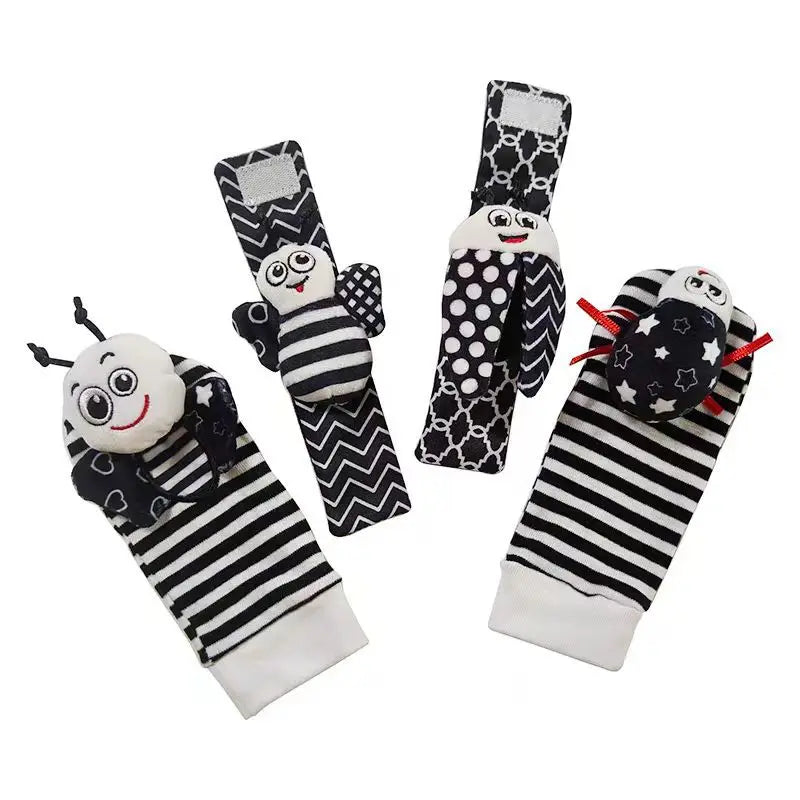 Black and White Sensory Wrist Rattles and Foot Finders for Newborns