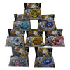 A collection of 4D Metal Fusion Battle Sets featuring launchers and spinning tops in various colors.