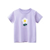 A light purple short-sleeve cotton t-shirt for girls featuring a white daisy print.