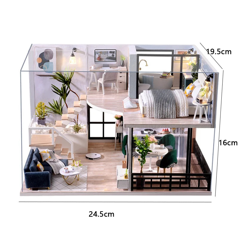 DIY Wooden Dollhouse Kit with Miniature Furniture – 3D Puzzle Craft Set