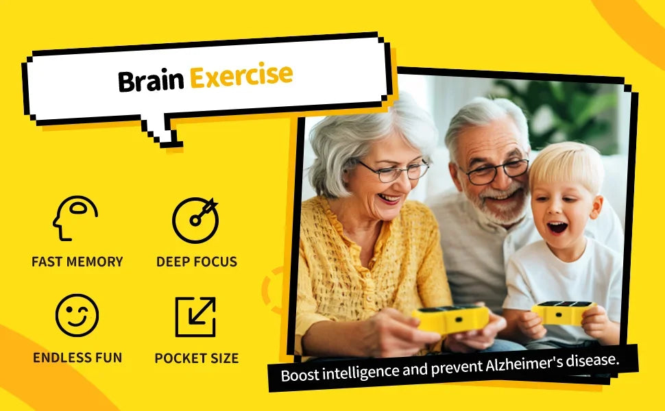 A woman and a man are playing a portable tic tac toe game together, promoting brain exercise.